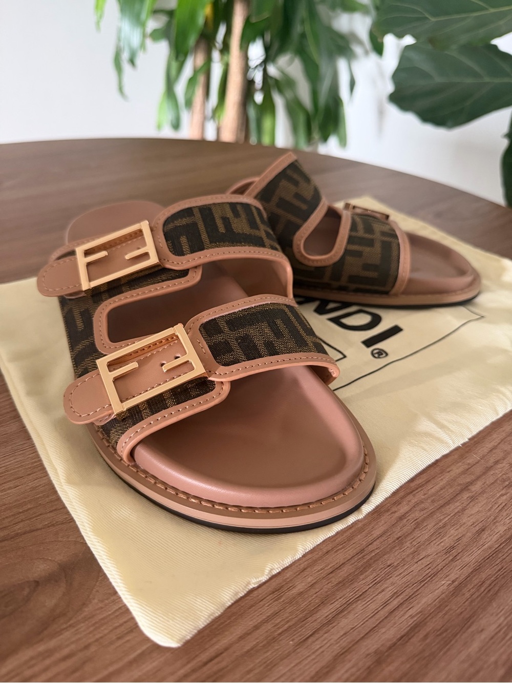 Luxury inspired Brown Logo Double-Buckle Slide Sandals - Picture 3 of 3